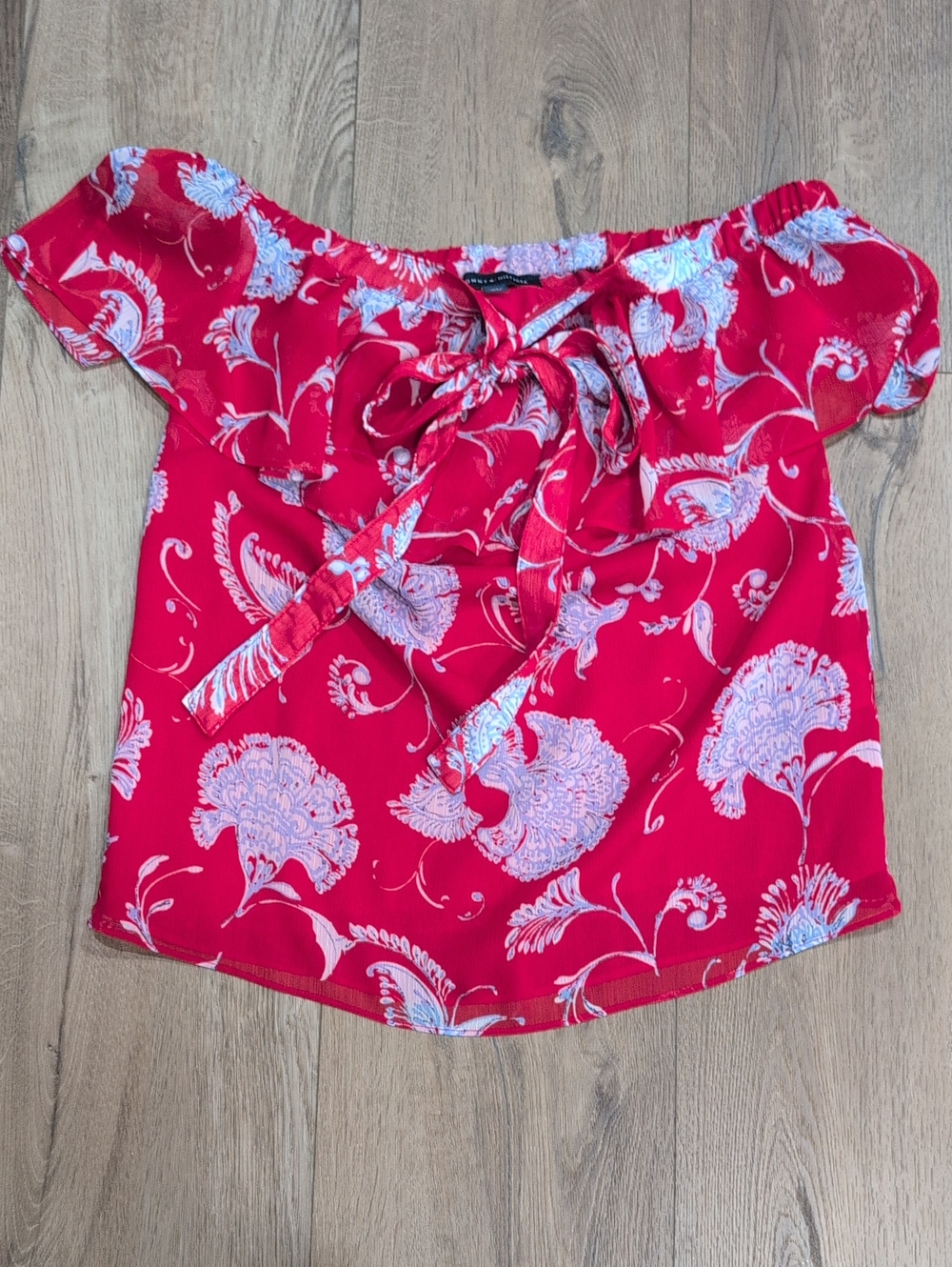 Tommy Hilfiger Red Floral Off-Shoulder Tie-Front Top